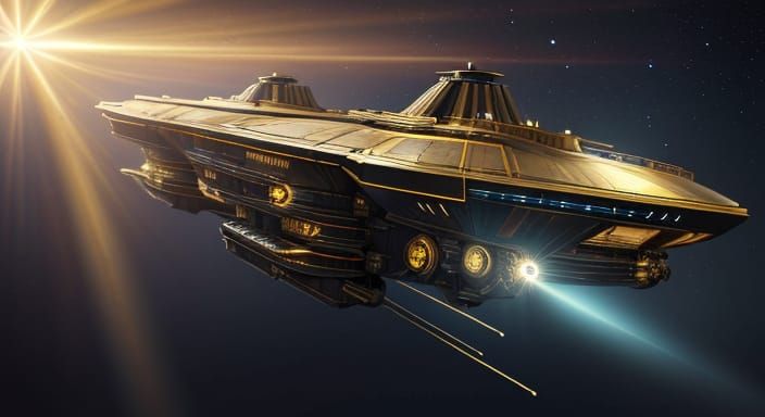 Steampunk Starship in Golden Hour