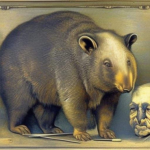 Philosopher and Wombat in Rembrandt-Inspired Slums