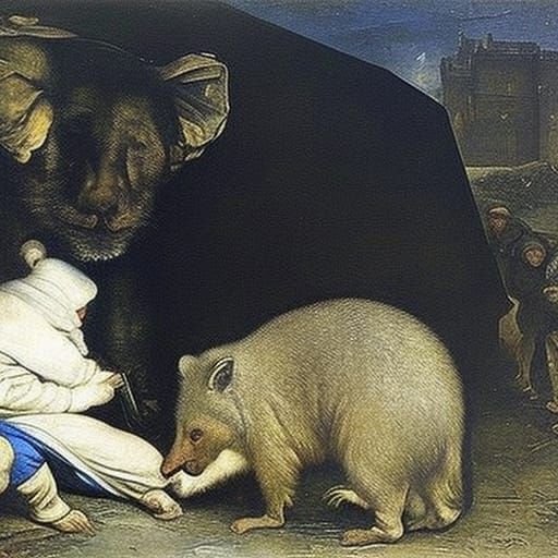 Wombat Contemplation in Slums at Night: Classic Portraiture