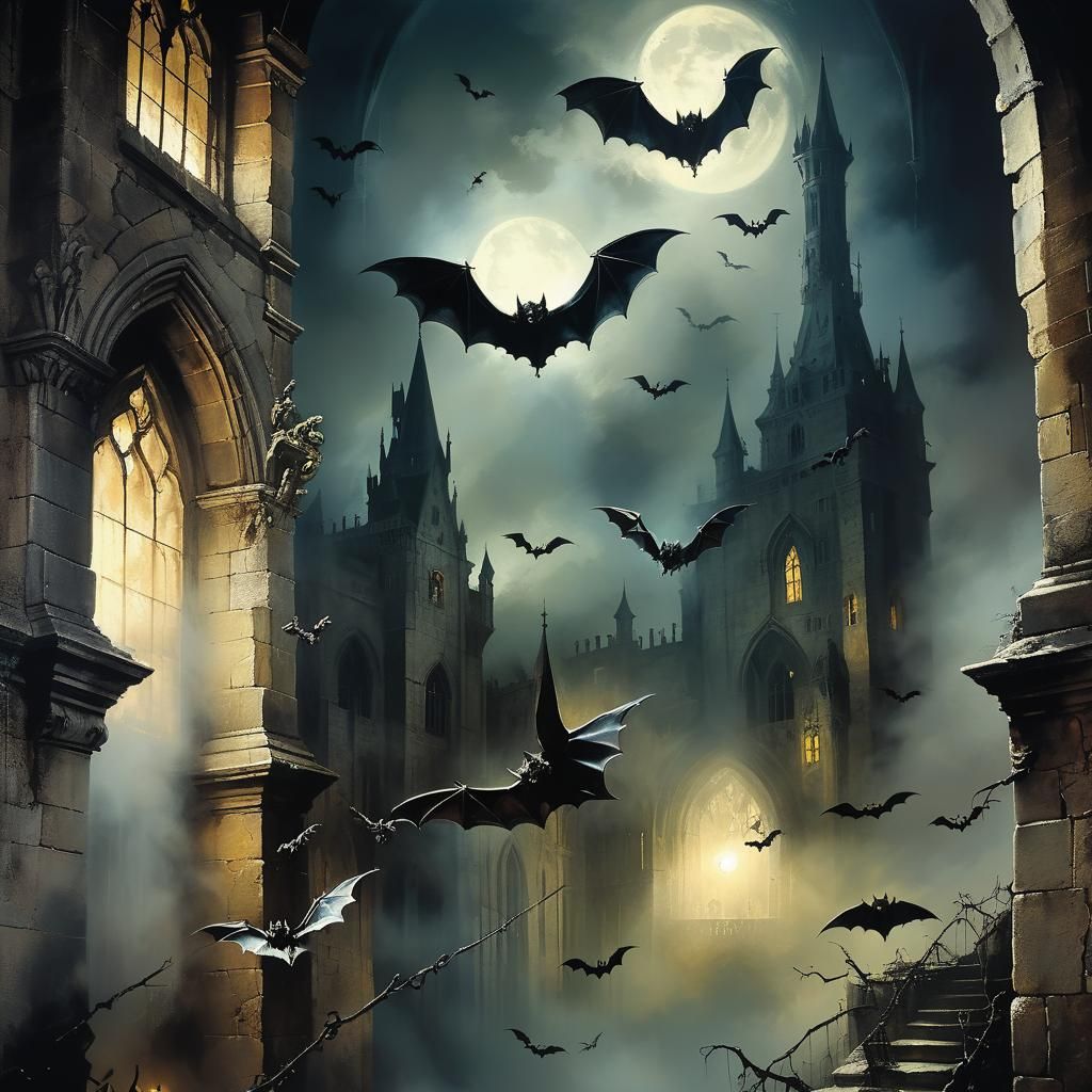 Bats in Vampire Castle: Gothic Baroque Portrait