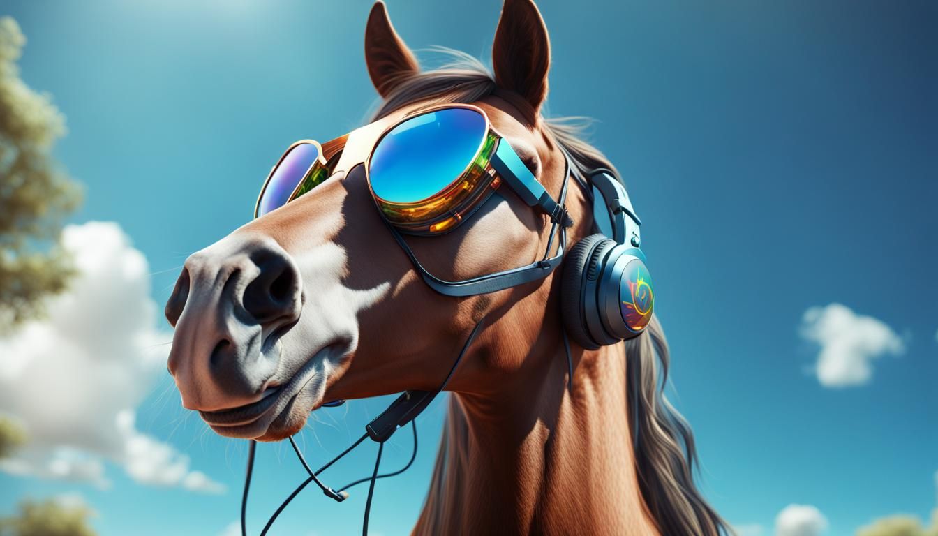 Horse with Sunglasses and Headphones: Fantasy Concept Art