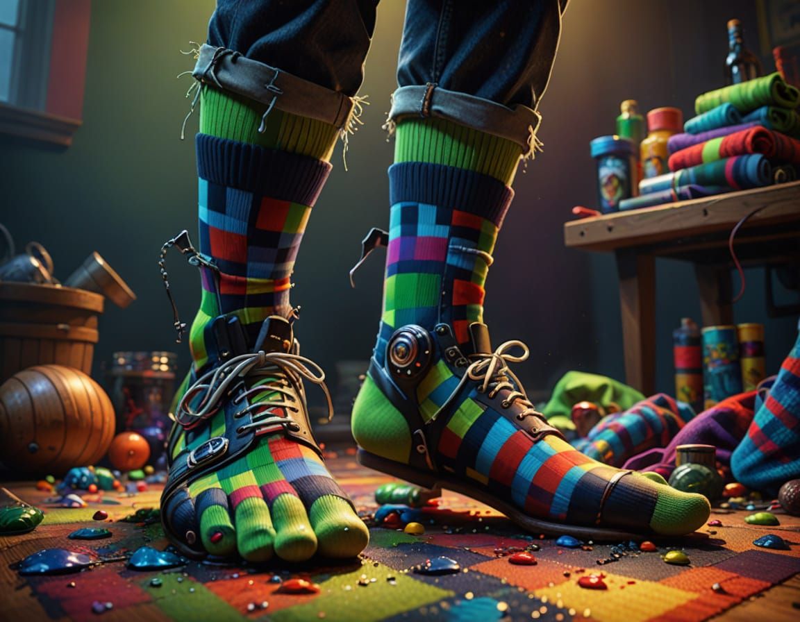 Frankenstein's Monster Feet in Colorful Socks
