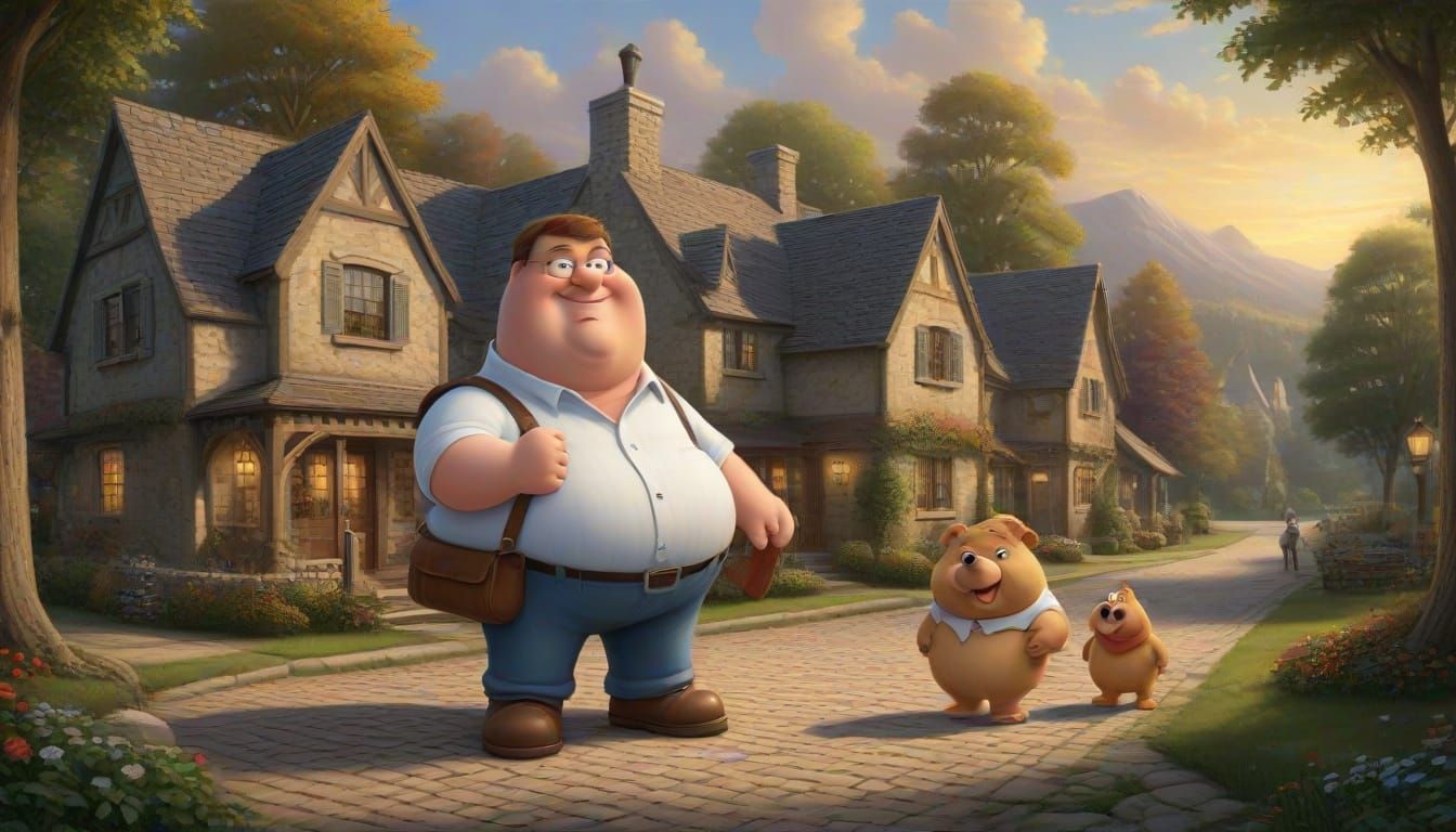 Peter Griffin Family Guy in Thomas Kinkade Style