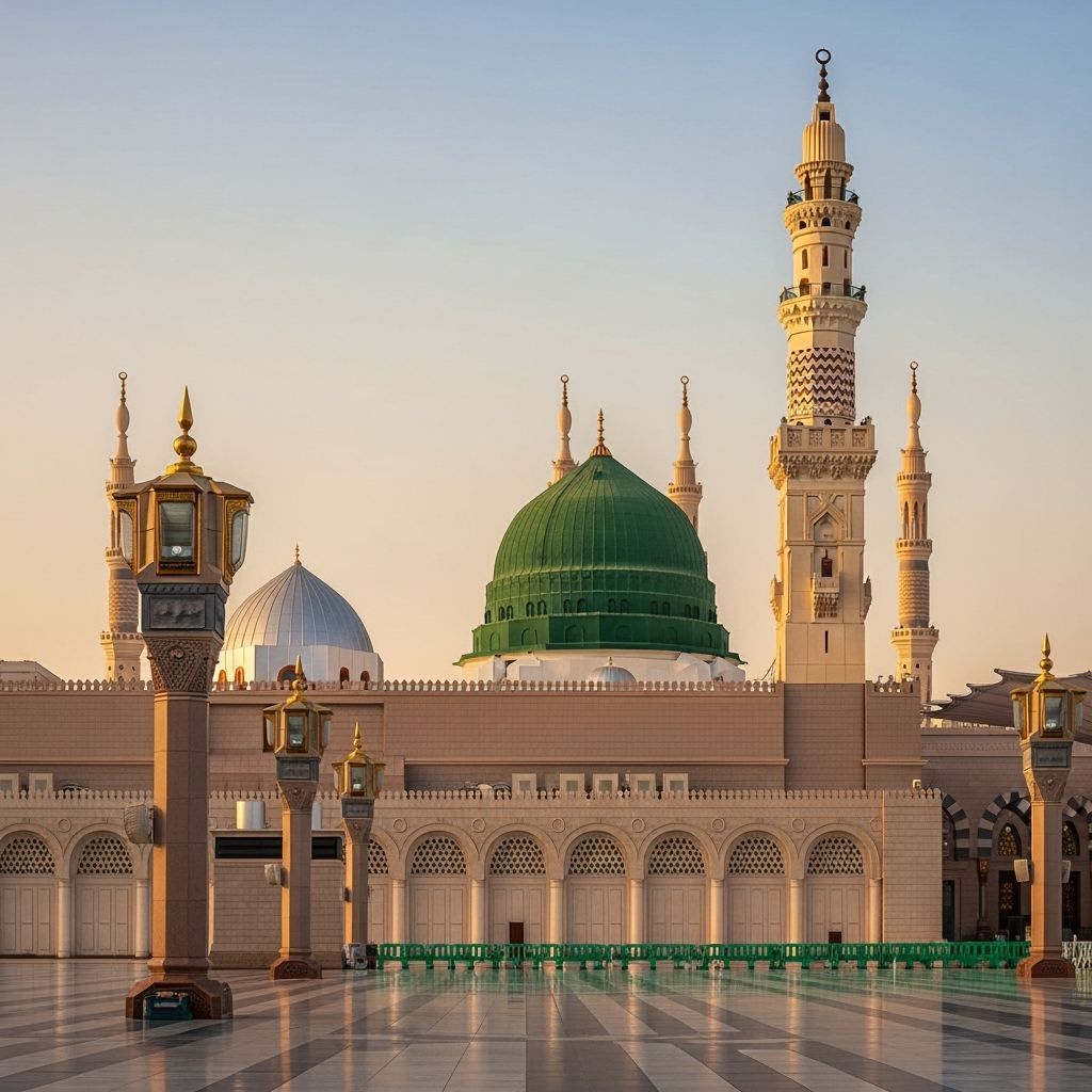 Masjid an-Nabawi: Radiant Green Dome at Dusk