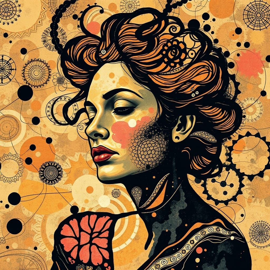 Abstract Expressionist Woman in Batik Style