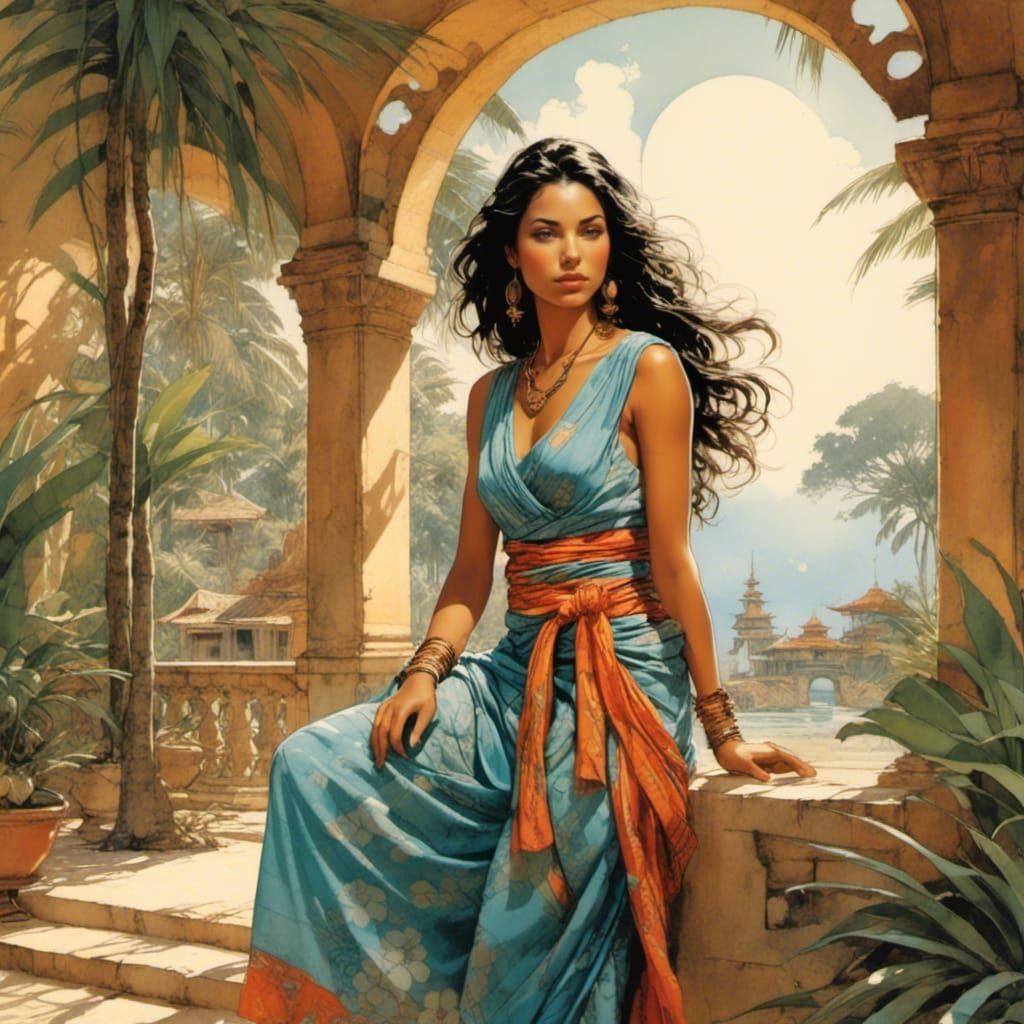 Dreamy Beach House Girl in Sarong, 3D Render