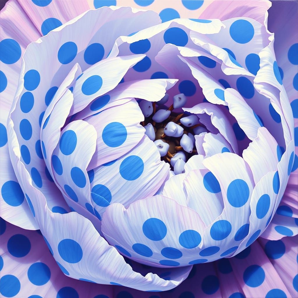 Blue Polka Dot Peony in O'Keeffe Style