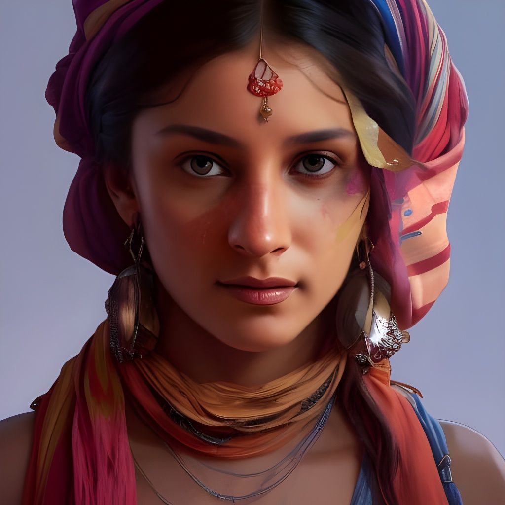Detailed Portrait of Indian Woman with Scarf