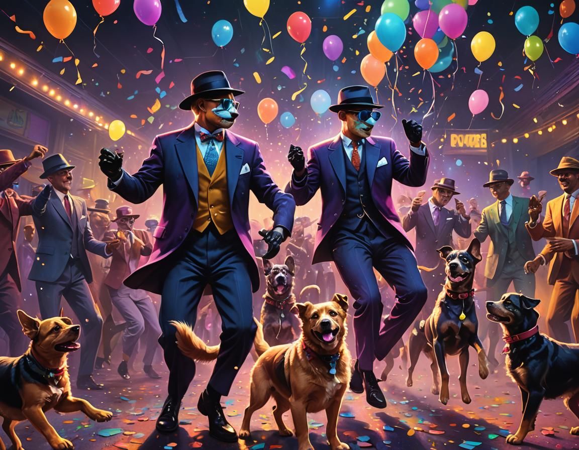 Dogs at a 1940s Rave with Neon Lights