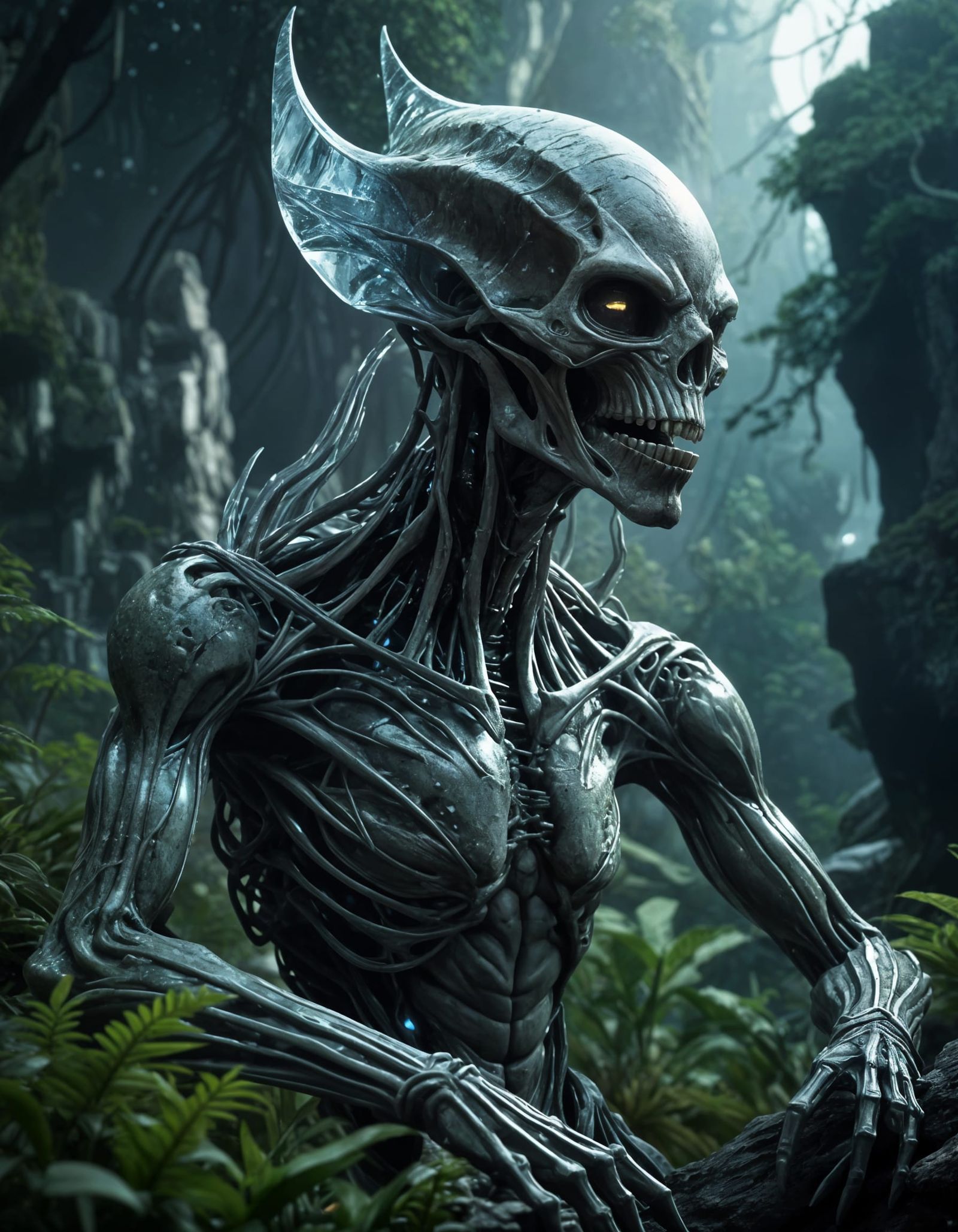 Crystal Fortress on Binary Moonlit Alien World