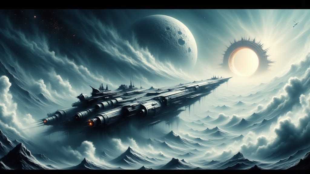 Colossal Starship Approaches Luminous Stargate in Epic Space...