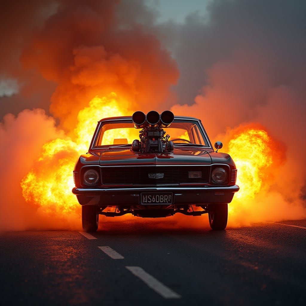 Turbocharged Holden Burnout in a Blaze of Fire and Smoke