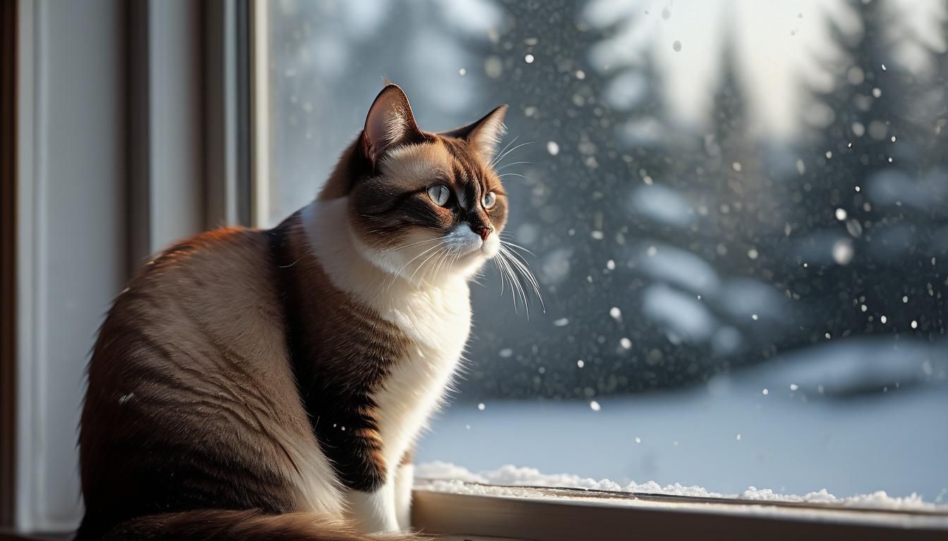 Cat watching a snowfall