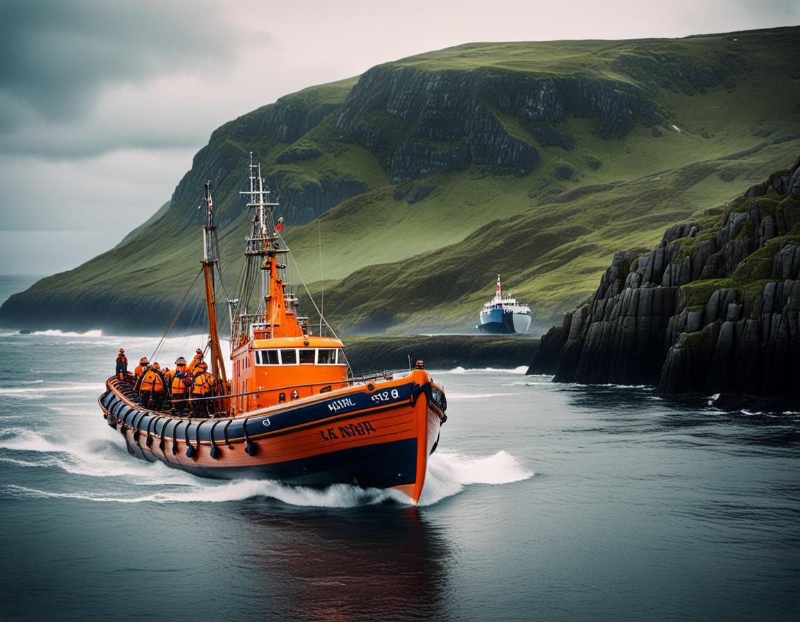 RNLI Lifeboat and Viking Longship: Cinematic Film Still
