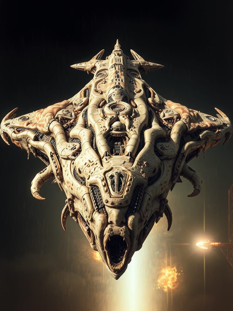 Bio-Mechanical Spaceship in Giger and Minter Style