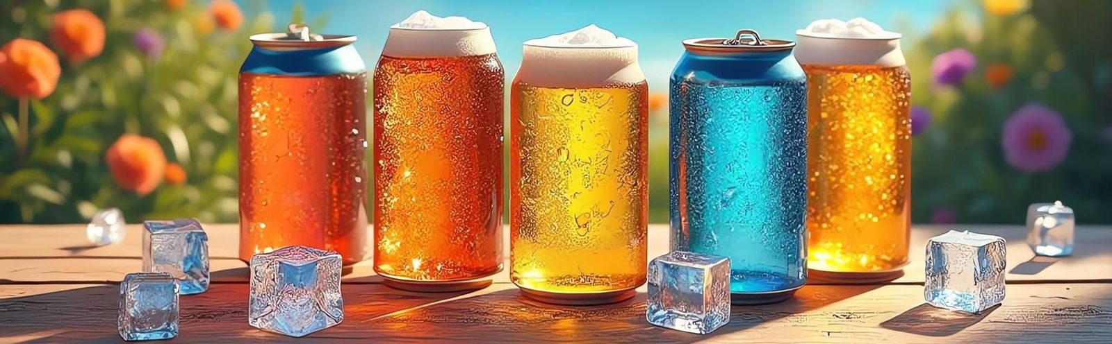 Photorealistic Beer Cans with Ice Cubes, Detailed Art