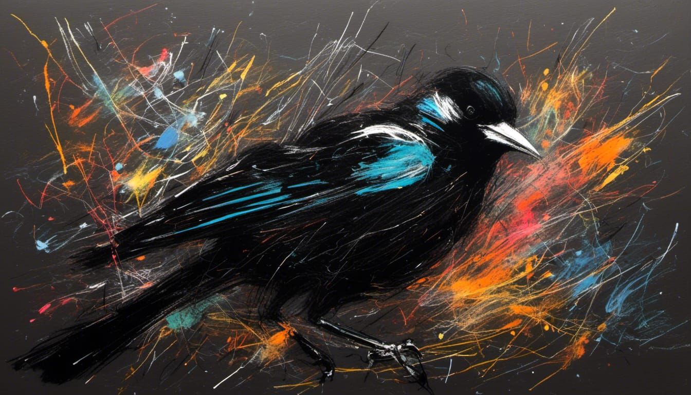 Glowing Magpie in Charcoal and Gouache