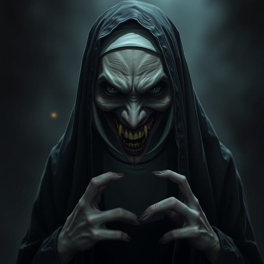 Terrifying Nun Demon Valak in Haunting Digital Art