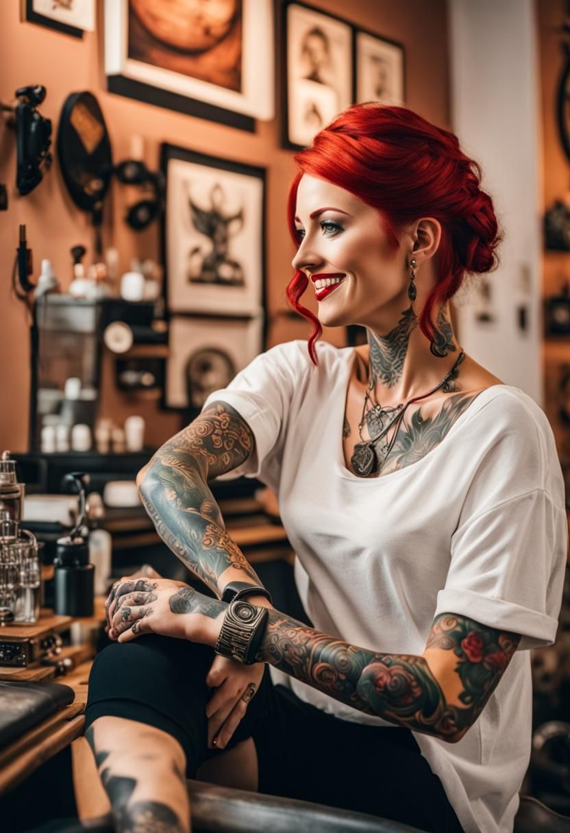 Nordic Woman Portrait with Neotraditional Tattoos