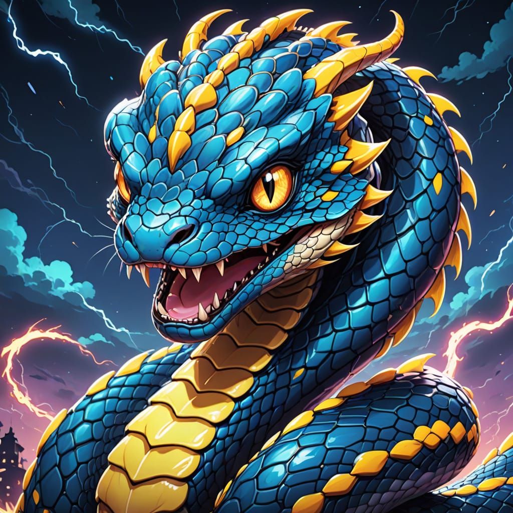 Cute Chibi Thunder Python in Anime Style