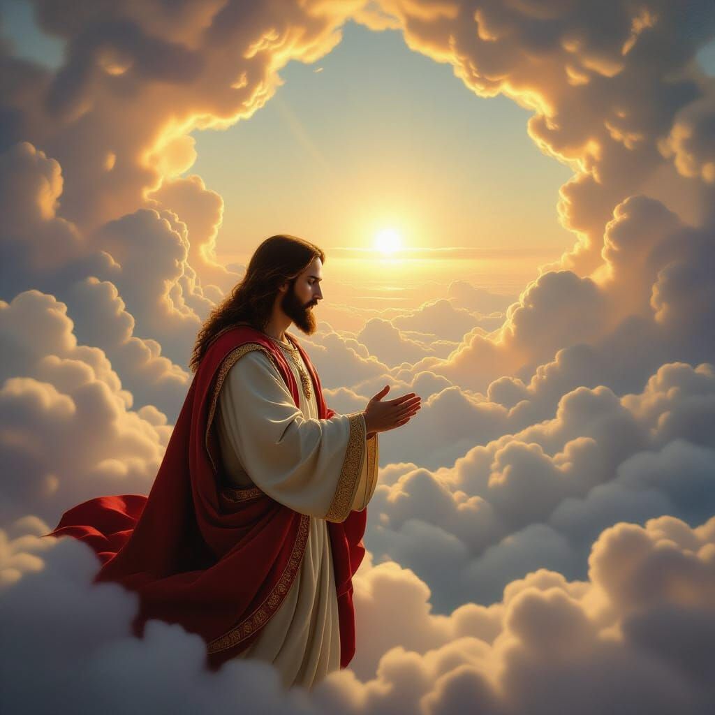 Jesus Christ Amidst Celestial Clouds, Ethereal Glow