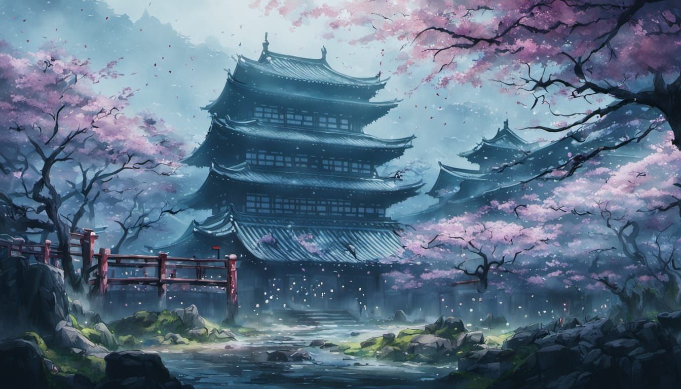 Sekiro Shinobi in Lush Cherry Blossom Garden