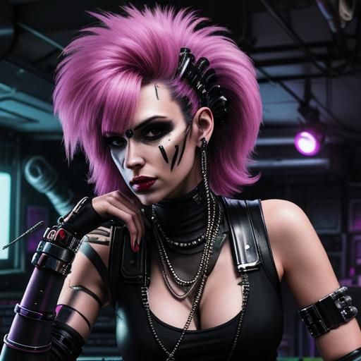 Punk Girl Repairs Cyberarm in Dingy Club