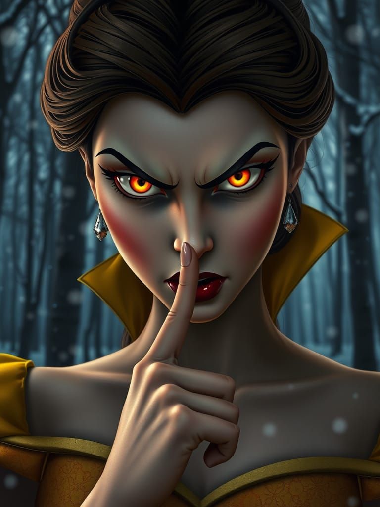 Evil Belle in Winter Forest, Dark Fairytale Style