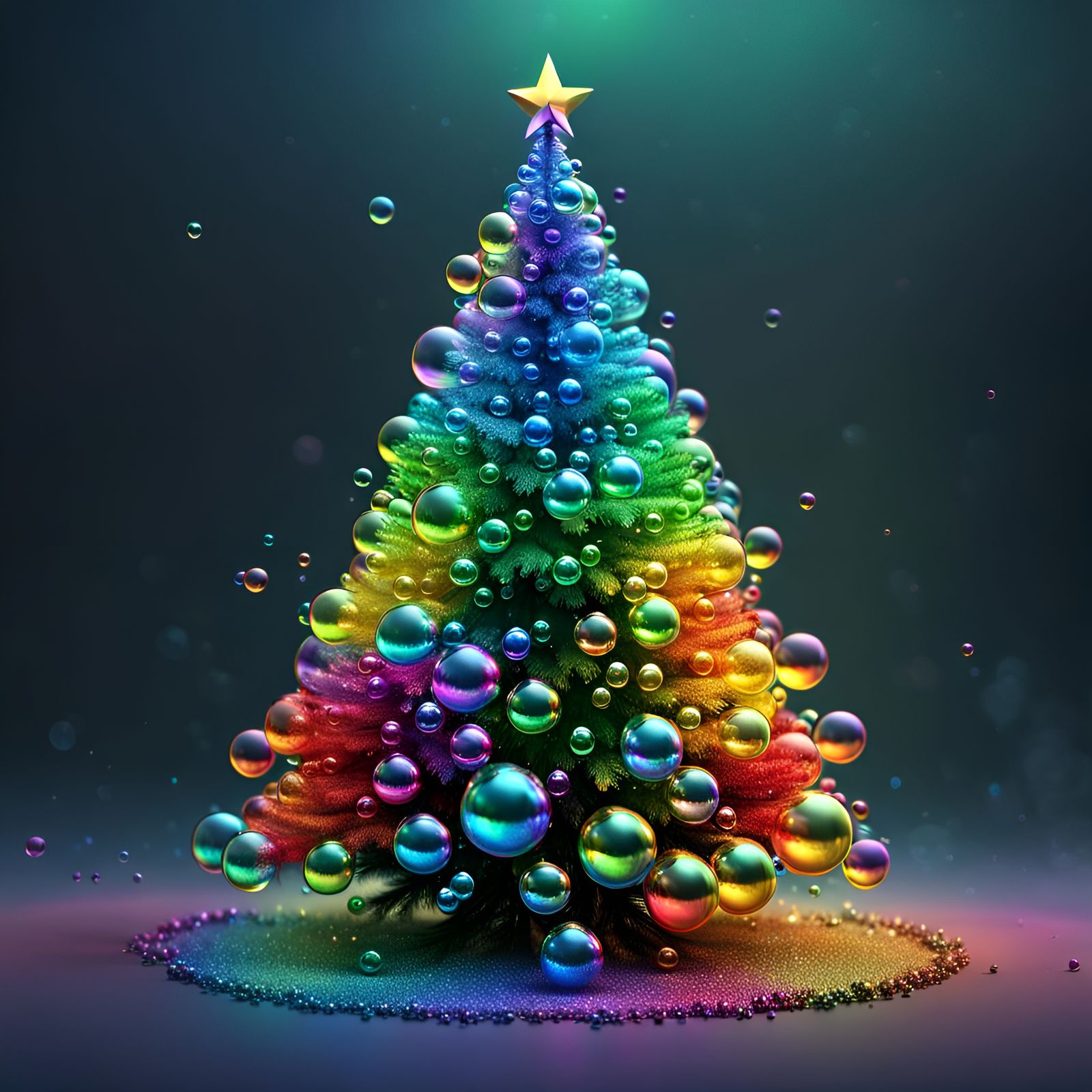 Rainbow Bubble Christmas Tree: 16k Resolution Art