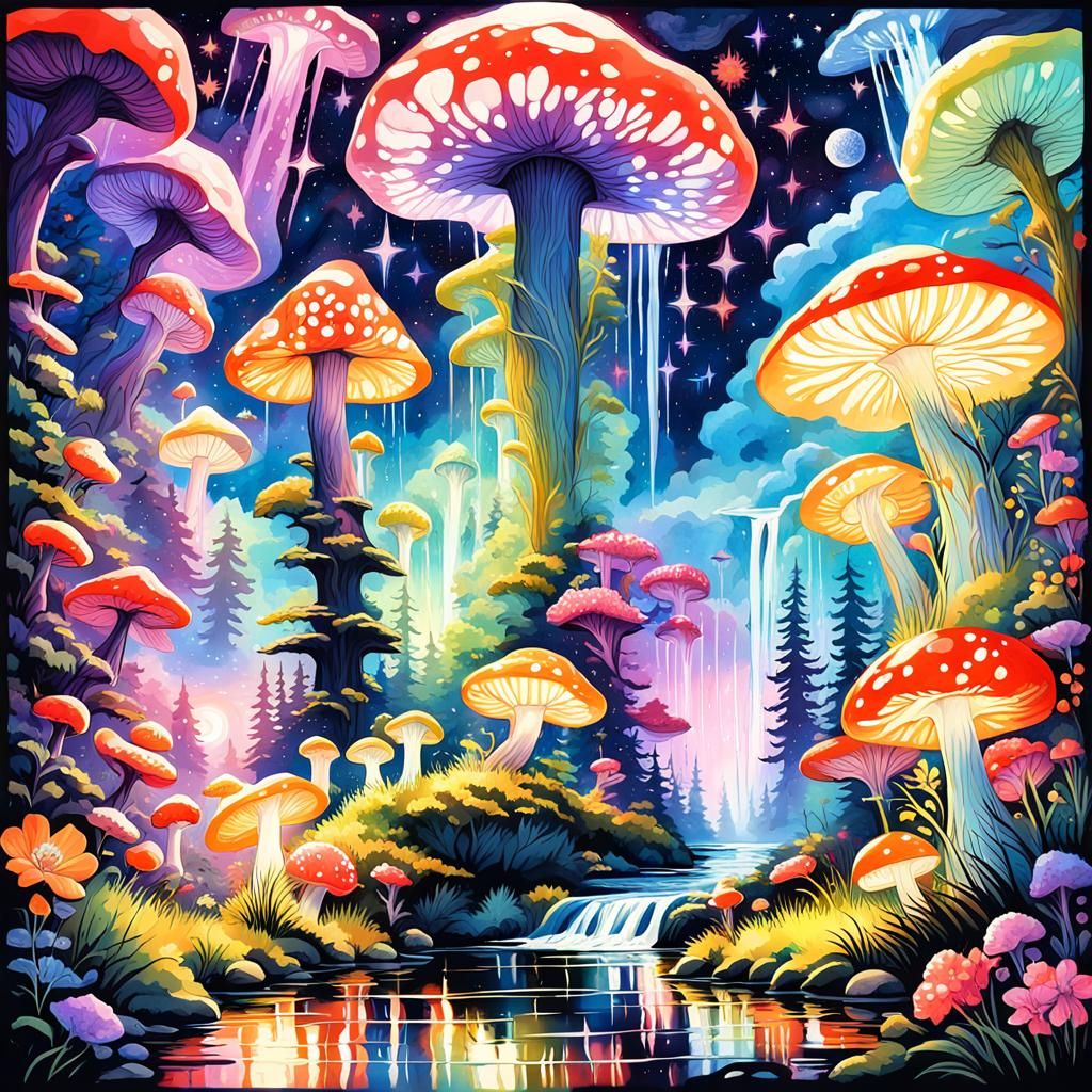 High Gothic Cosmic Garden in Gouache Style