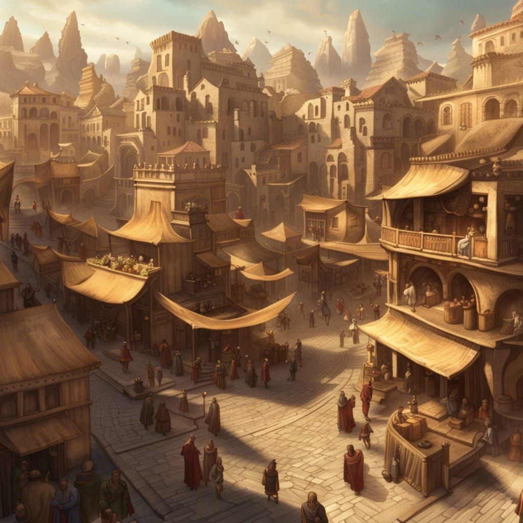 Ancient Sumerian City Street Scene in Golden Age