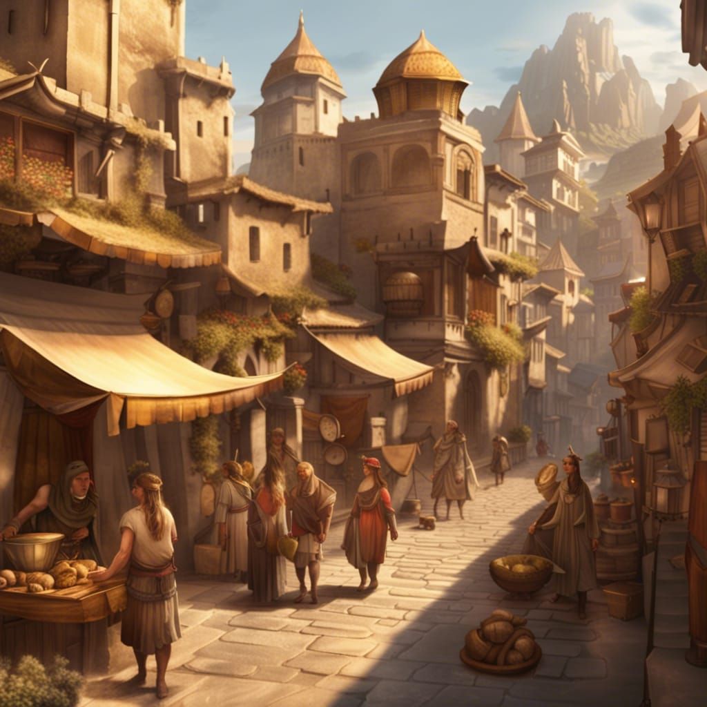Ancient Sumerian-Style City Street Scene by James Gurney