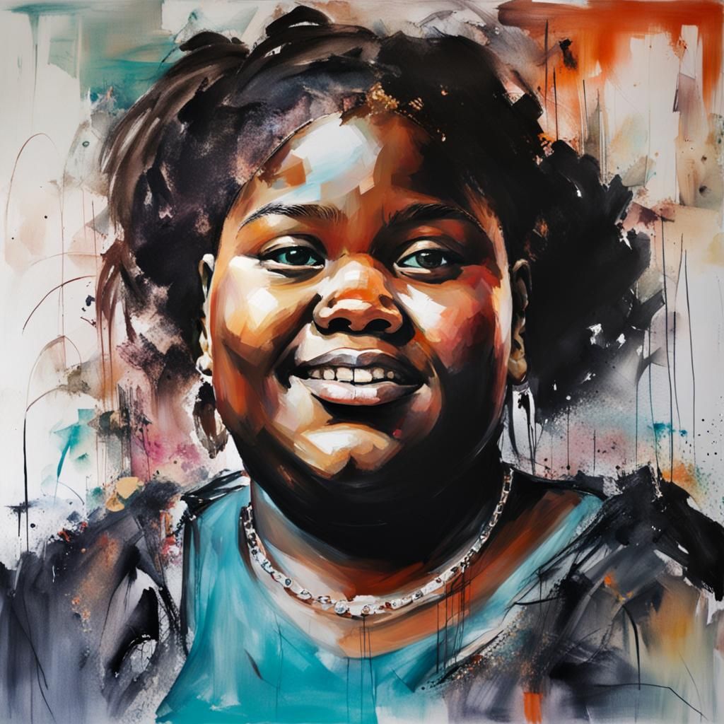 Smiling Plus-Size Schoolgirl Portrait in Dumas Style
