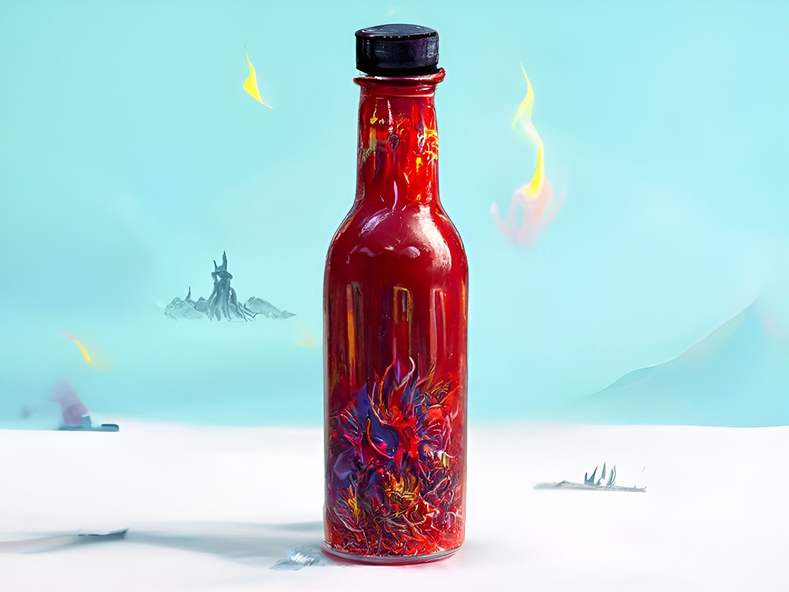 Fiery Hot Sauce Bottle: Digital Art
