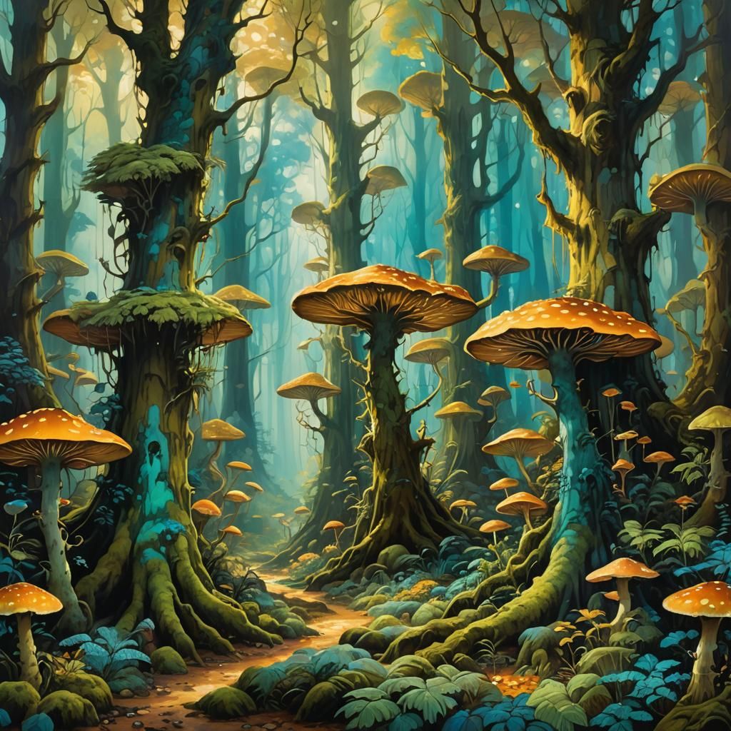 Enchanted Forest: Art Nouveau Oil Painting