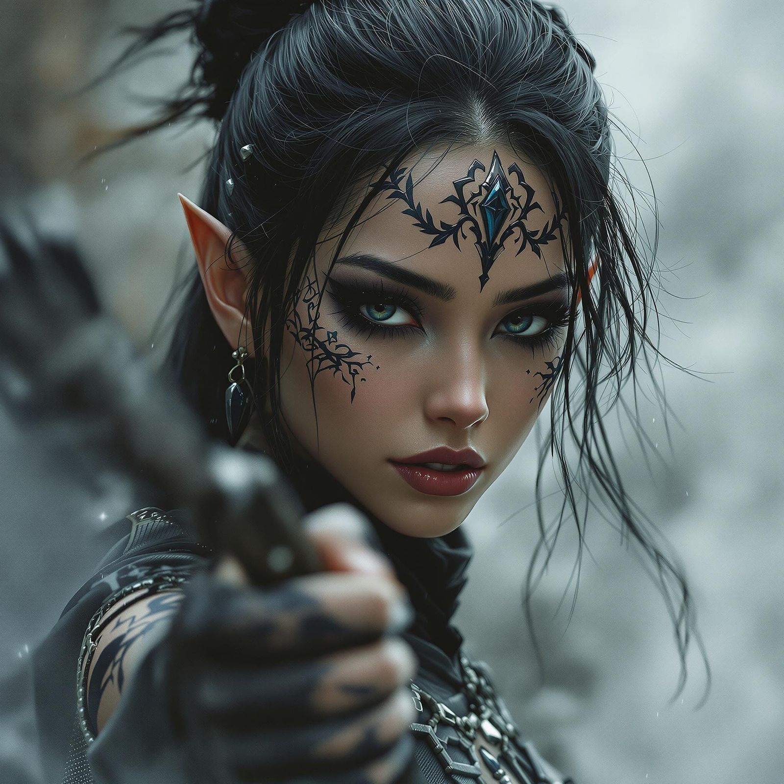 Mystical Half-Elf Ranger with Bow in Ethereal Mist