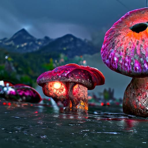 Eldritch Glowing Mushrooms in Hyperdetailed 3D