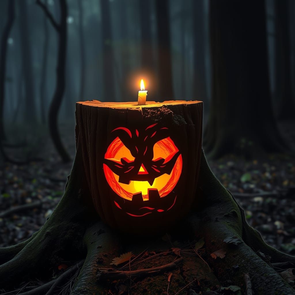 Halloween Pumpkin Glow in Misty Forest