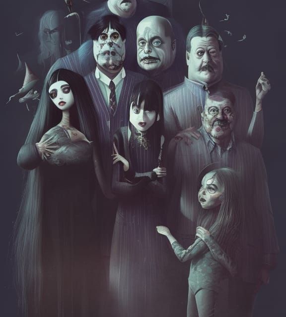 Gothic Horror Family Portrait in Hyperreal Style