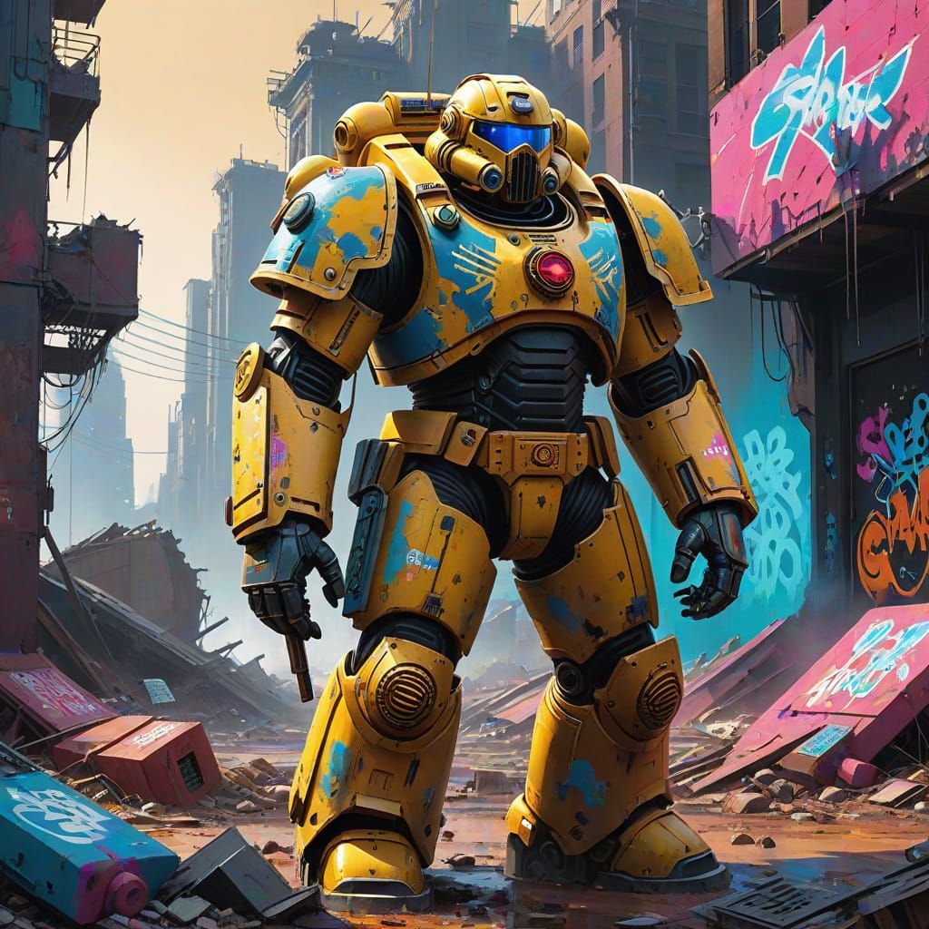 Space Marine in Ruined City, Hyperrealistic Sci-Fi Art