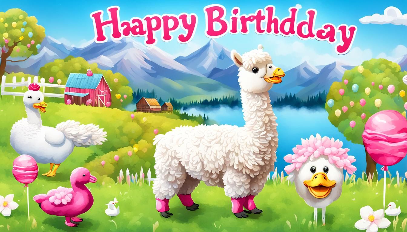 Candyland Birthday Card with Alpaca in Unity 3D