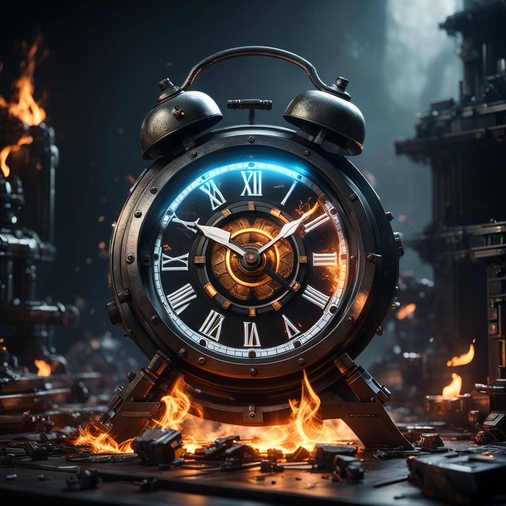 Cyberpunk Clock in Smoky Dark Fire