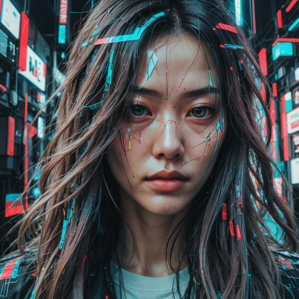 Glitched Cyberpunk Portrait with Anaglyph Effect