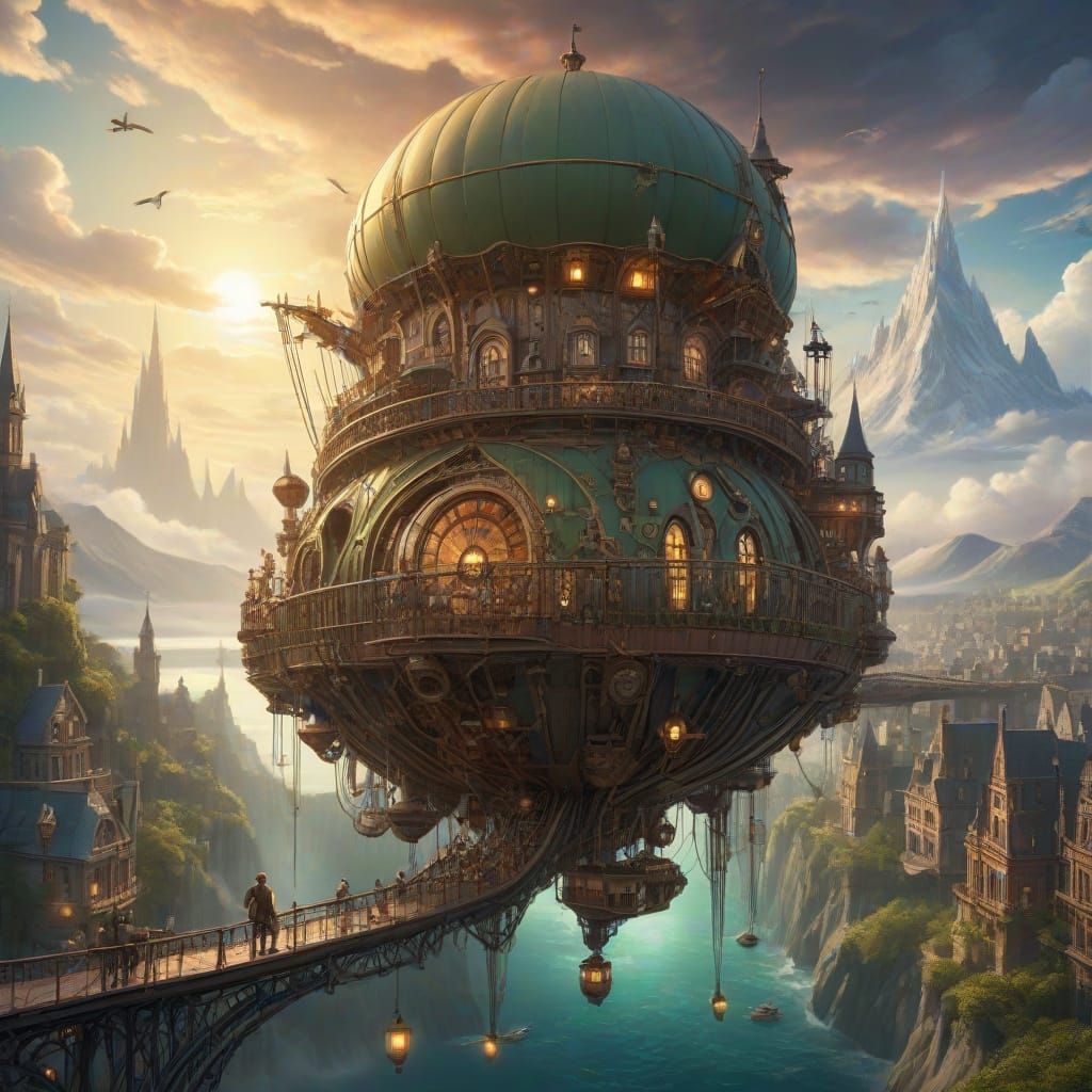 Steampunk Explorer Discovers City Beneath Aurora Borealis