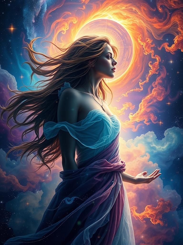Cosmic Woman in a Mystical Starry Scene