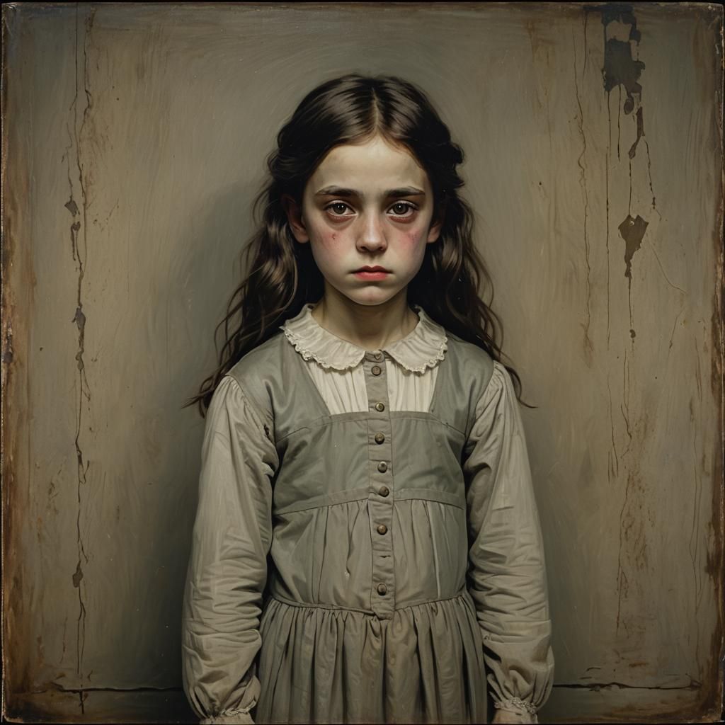Victorian Portrait of a Neglected Girl in Dim Light