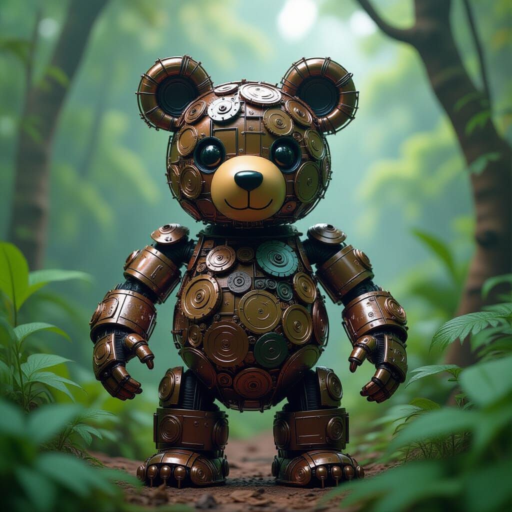 Wired Metal Bear Sculpture in Lush Jungle