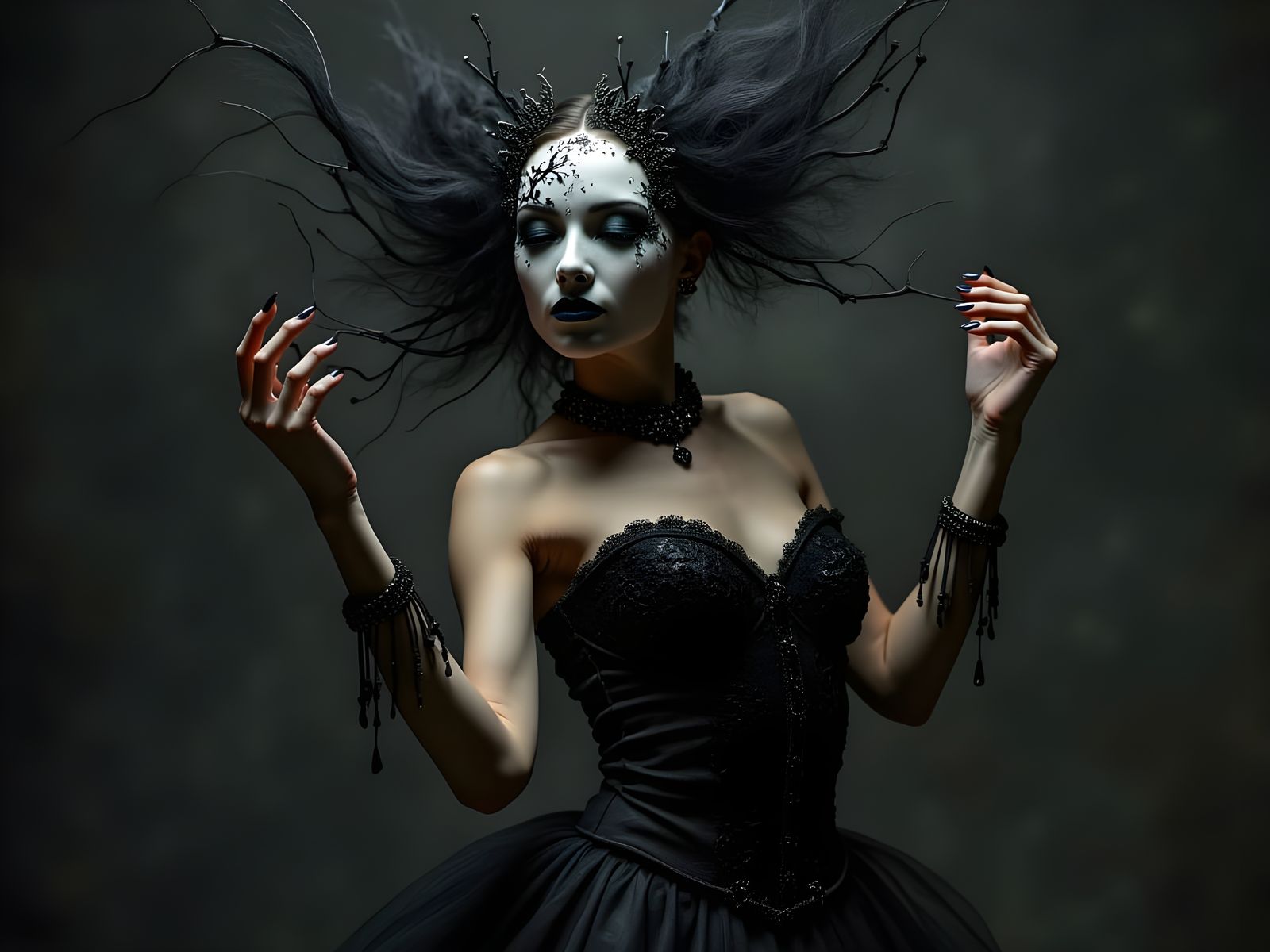 Woman's Mask Conceals Shadow Self Dancing in Surreal Noir