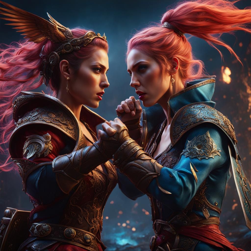 Teens Catfight: Detailed Fantasy Concept Art