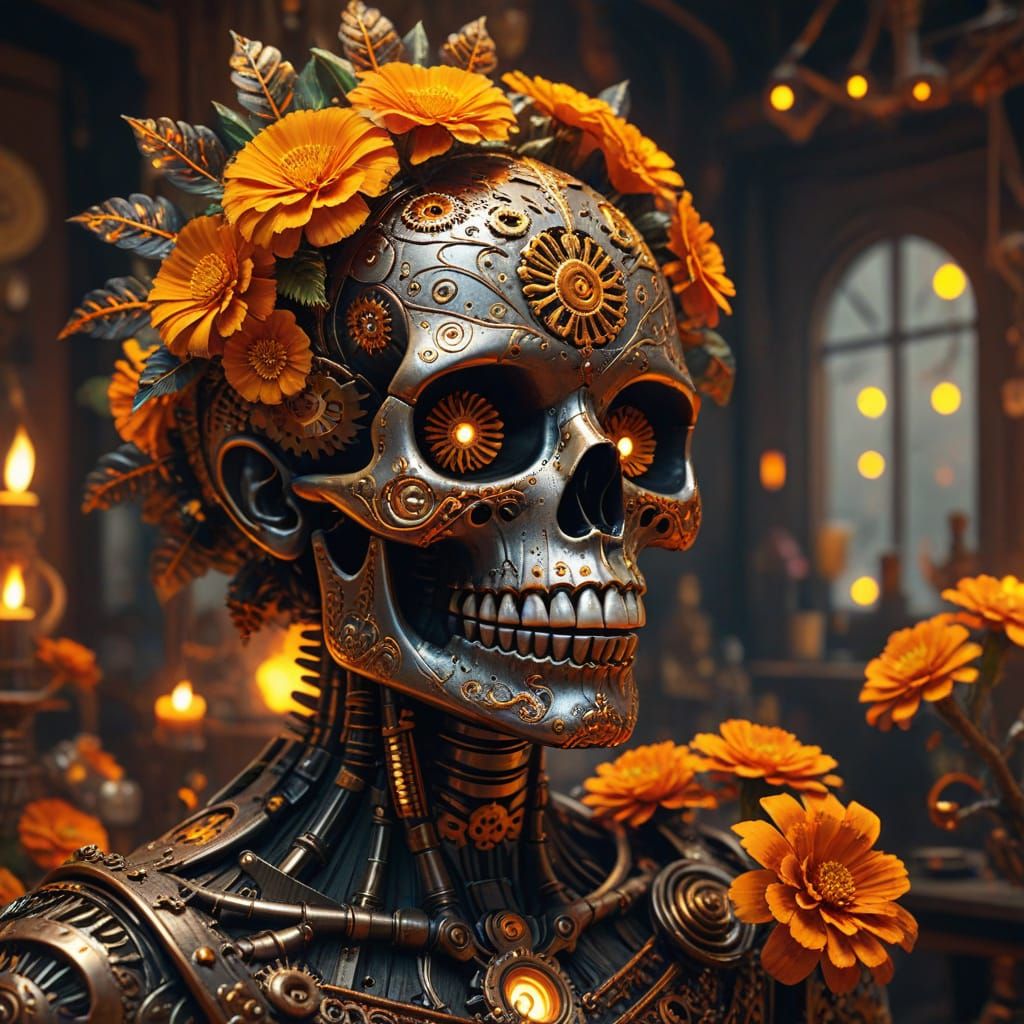 Steampunk Day of the Dead Christmas Tree Art